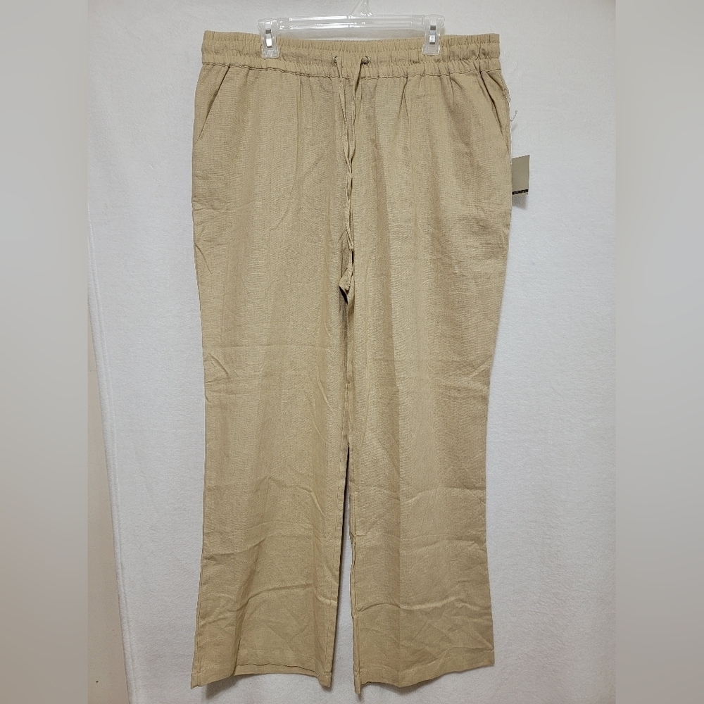 Active USA Womens 2XL Khaki Linen Blend Wide Leg Drawstring Pants P70471
